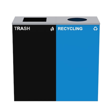 Alpine Industries 58-Gallon 2-Stream Black Steel-Blue Recycling Bin Station ALP4450-BLK-KIT6